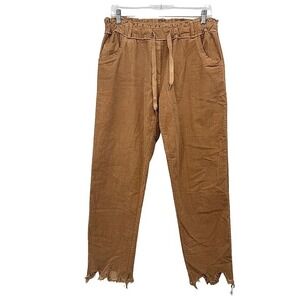 The Porter Collective‎ Corduroy Pants Raw Hem Drawstring Brown Boho Size L
